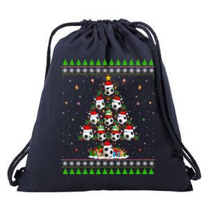 Football Christmas Tree Ugly Sweater Santa Football Xmas Gift Drawstring Bag