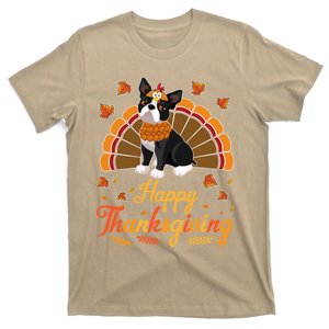 Funny Cute Turkey Boston Terrier Dog Happy Halloween Thanksgiving T-Shirt