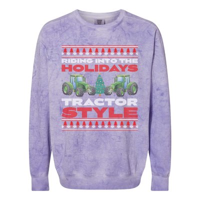 Funny Christmas Tractor Xmas Tractor Holiday Farm Truck Driver Colorblast Crewneck Sweatshirt