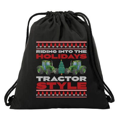 Funny Christmas Tractor Xmas Tractor Holiday Farm Truck Driver Drawstring Bag