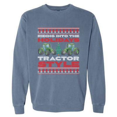 Funny Christmas Tractor Xmas Tractor Holiday Farm Truck Driver Garment-Dyed Sweatshirt