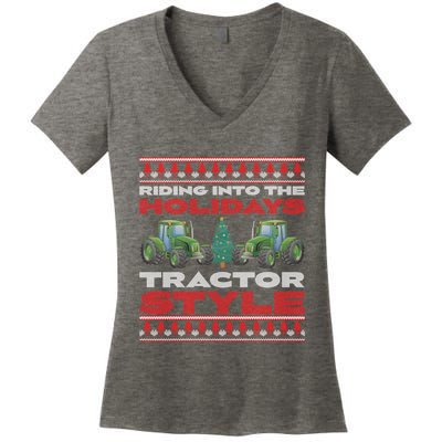 Funny Christmas Tractor Xmas Tractor Holiday Farm Truck Driver Women's V-Neck T-Shirt