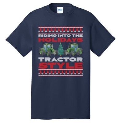 Funny Christmas Tractor Xmas Tractor Holiday Farm Truck Driver Tall T-Shirt