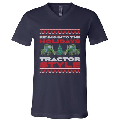 Funny Christmas Tractor Xmas Tractor Holiday Farm Truck Driver V-Neck T-Shirt