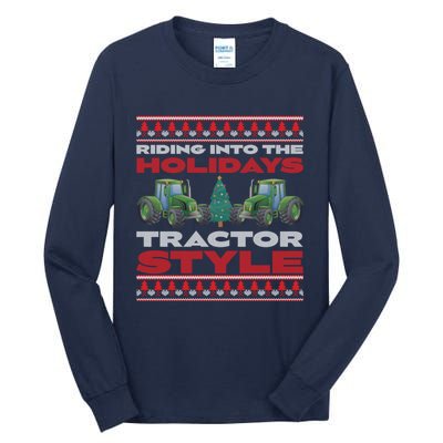 Funny Christmas Tractor Xmas Tractor Holiday Farm Truck Driver Tall Long Sleeve T-Shirt