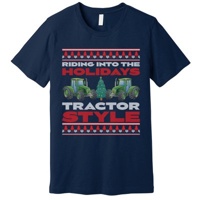 Funny Christmas Tractor Xmas Tractor Holiday Farm Truck Driver Premium T-Shirt