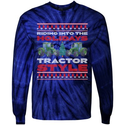 Funny Christmas Tractor Xmas Tractor Holiday Farm Truck Driver Tie-Dye Long Sleeve Shirt