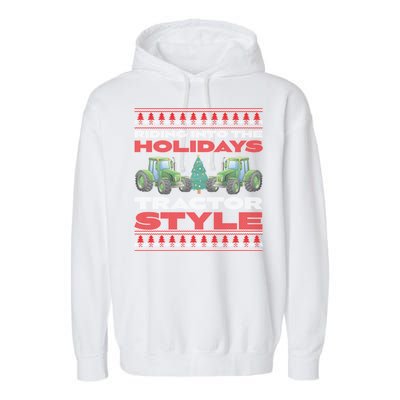 Funny Christmas Tractor Xmas Tractor Holiday Farm Truck Driver Garment-Dyed Fleece Hoodie