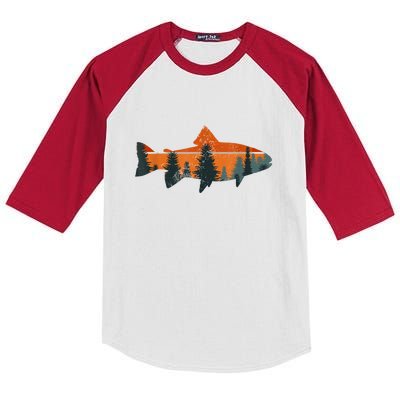 Funny Camping Trout Fly Fishing Nature Outdoor Fisherman Gift Kids Colorblock Raglan Jersey