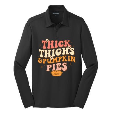 Funny Cute Thanksgiving Thick Thighs Pumpkin Pies Autumn Silk Touch Performance Long Sleeve Polo