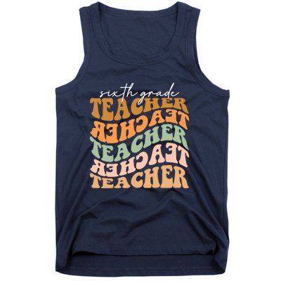 Funny Cute Thankful Sixth Grade Teacher Retro Fall Vibes Autumn Leaves Tank Top