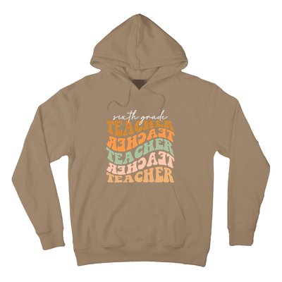 Funny Cute Thankful Sixth Grade Teacher Retro Fall Vibes Autumn Leaves Hoodie