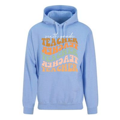 Funny Cute Thankful Sixth Grade Teacher Retro Fall Vibes Autumn Leaves Unisex Surf Hoodie