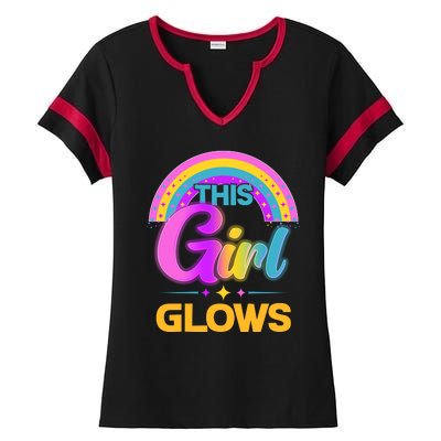 Funny Cute This Girl Glows Ladies Halftime Notch Neck Tee