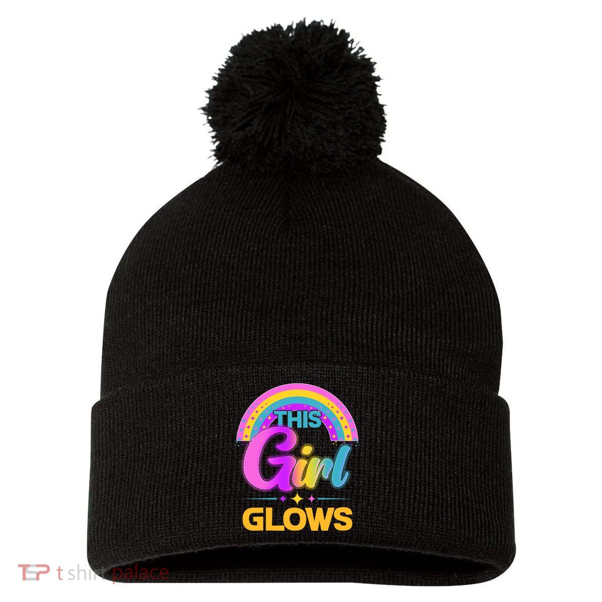 Funny Cute This Girl Glows Pom Pom 12in Knit Beanie