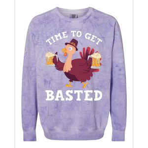 Funny Cute Thanksgiving Time To Get Basted Turkey Gift Colorblast Crewneck Sweatshirt