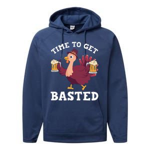 Funny Cute Thanksgiving Time To Get Basted Turkey Gift Performance Fleece Hoodie