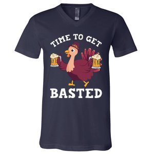 Funny Cute Thanksgiving Time To Get Basted Turkey Gift V-Neck T-Shirt