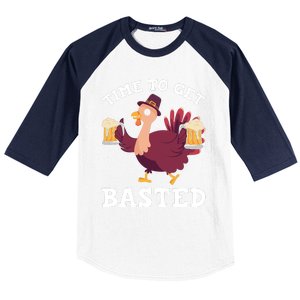 Funny Cute Thanksgiving Time To Get Basted Turkey Gift Baseball Sleeve Shirt