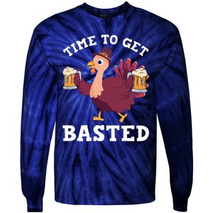 Funny Cute Thanksgiving Time To Get Basted Turkey Gift Tie-Dye Long Sleeve Shirt