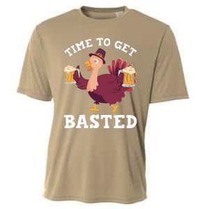 Funny Cute Thanksgiving Time To Get Basted Turkey Gift Cooling Performance Crew T-Shirt