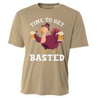 Funny Cute Thanksgiving Time To Get Basted Turkey Gift Cooling Performance Crew T-Shirt