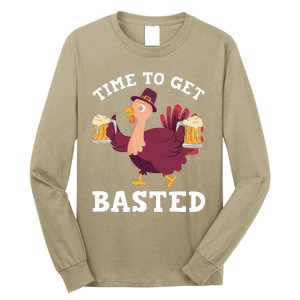 Funny Cute Thanksgiving Time To Get Basted Turkey Gift Long Sleeve Shirt