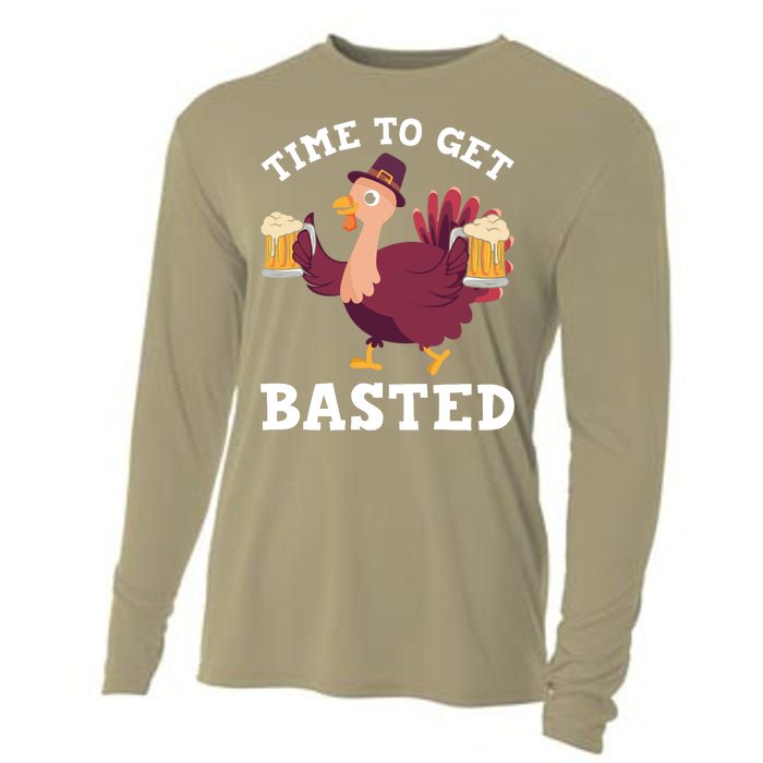 Funny Cute Thanksgiving Time To Get Basted Turkey Gift Cooling Performance Long Sleeve Crew