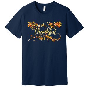 Funny Cute Thankful Thanksgiving Fall Autumn Leaves Premium T-Shirt