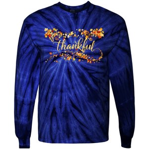 Funny Cute Thankful Thanksgiving Fall Autumn Leaves Tie-Dye Long Sleeve Shirt