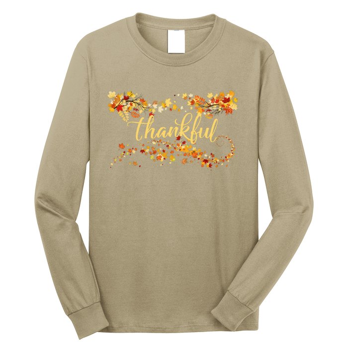 Funny Cute Thankful Thanksgiving Fall Autumn Leaves Long Sleeve Shirt