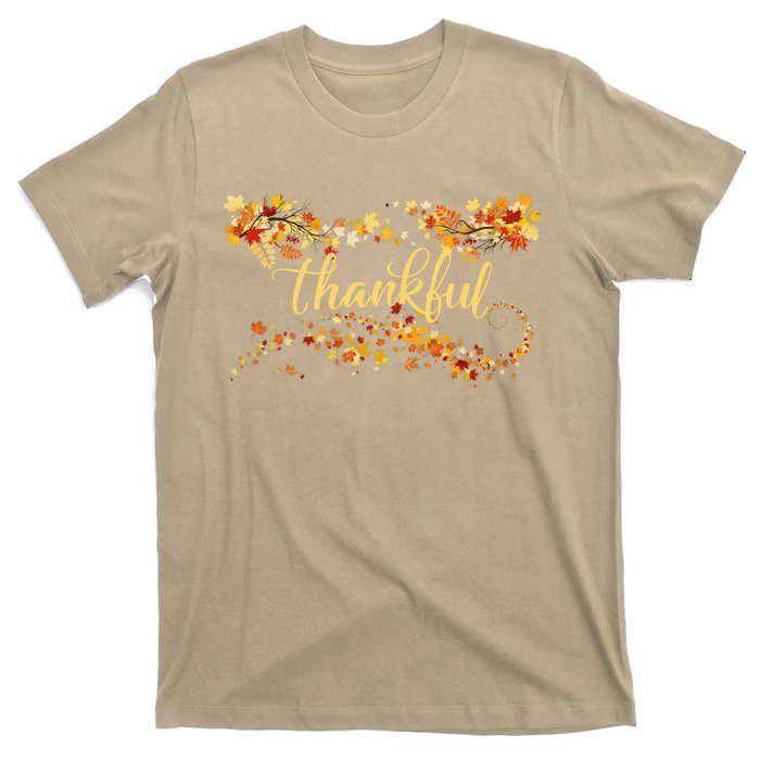 Funny Cute Thankful Thanksgiving Fall Autumn Leaves T-Shirt