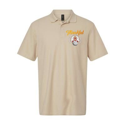 Funny Cute Thankful Turkey Bowling Face, Thankful Grateful Blessed Autumn Fall 2 Softstyle Adult Sport Polo