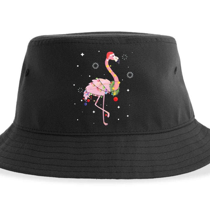 Flamingo Christmas Tree Lights Santa Hat Xmas Gifts Sustainable Bucket Hat