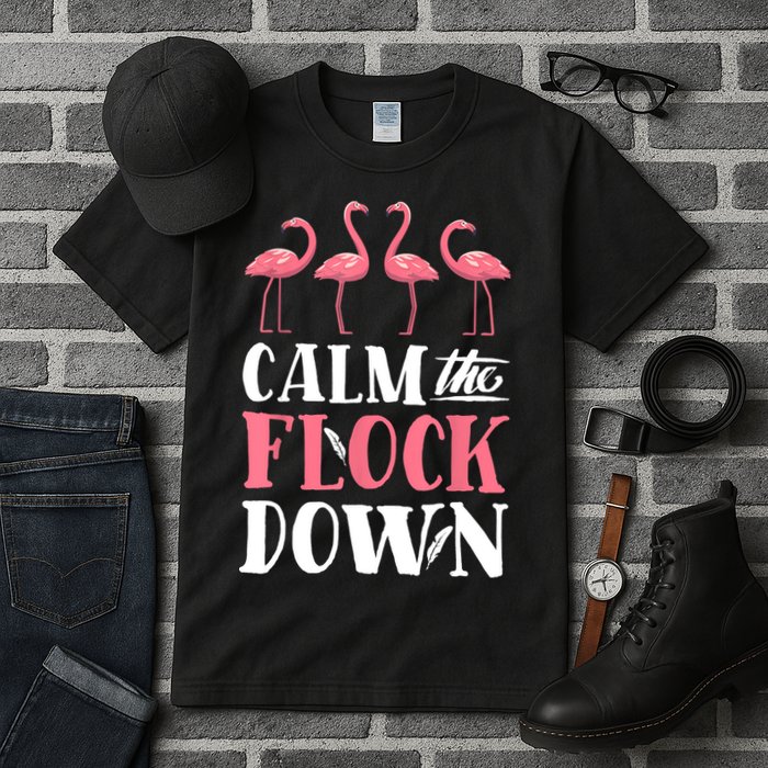 Flamingo Calm The Flock Down Funny Pink Bird Lovers Summer Tall T-Shirt