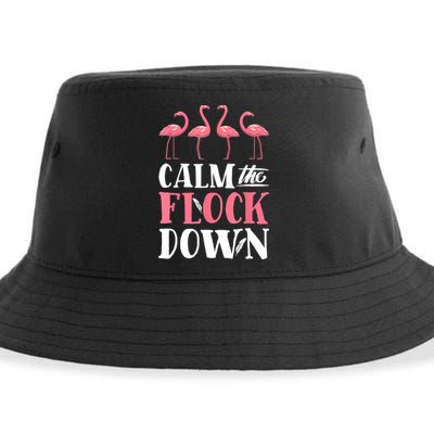 Flamingo Calm The Flock Down Funny Pink Bird Lovers Summer Sustainable Bucket Hat
