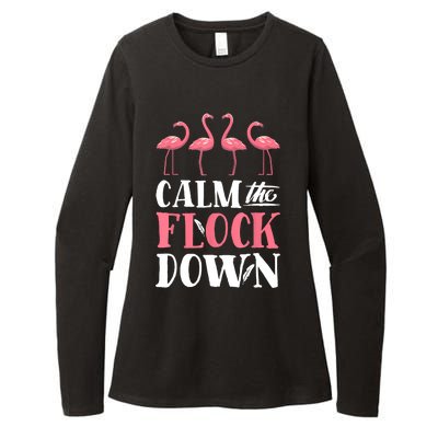 Flamingo Calm The Flock Down Funny Pink Bird Lovers Summer Womens CVC Long Sleeve Shirt