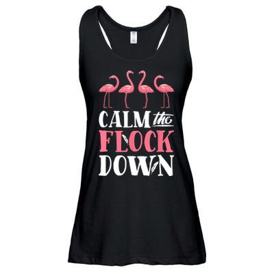 Flamingo Calm The Flock Down Funny Pink Bird Lovers Summer Ladies Essential Flowy Tank
