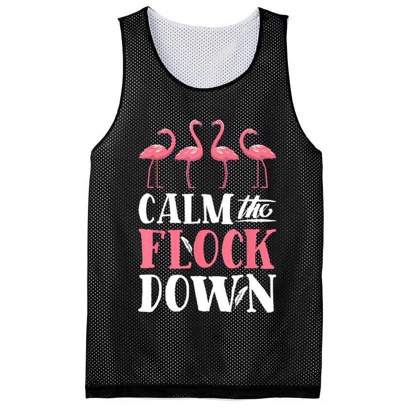 Flamingo Calm The Flock Down Funny Pink Bird Lovers Summer Mesh Reversible Basketball Jersey Tank
