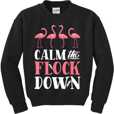 Flamingo Calm The Flock Down Funny Pink Bird Lovers Summer Kids Sweatshirt