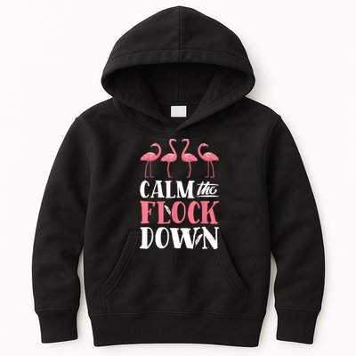 Flamingo Calm The Flock Down Funny Pink Bird Lovers Summer Kids Hoodie