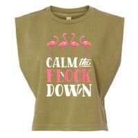 Flamingo Calm The Flock Down Funny Pink Bird Lovers Summer Garment-Dyed Women's Muscle Tee