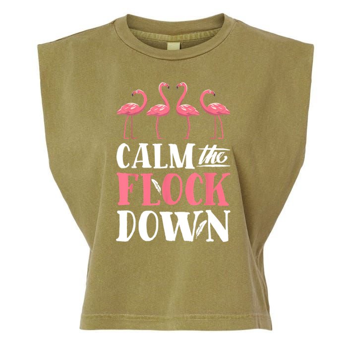 Flamingo Calm The Flock Down Funny Pink Bird Lovers Summer Garment-Dyed Women's Muscle Tee