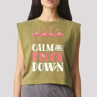 Flamingo Calm The Flock Down Funny Pink Bird Lovers Summer Garment-Dyed Women's Muscle Tee