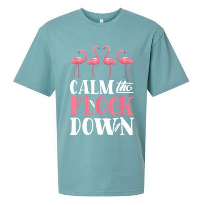 Flamingo Calm The Flock Down Funny Pink Bird Lovers Summer Sueded Cloud Jersey T-Shirt