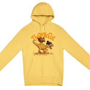 Funny Cute Thankful Turkey Dinosaurs , Happpy Thanksgiving Day Autumn Fall Premium Pullover Hoodie