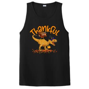 Funny Cute Thankful Turkey Dinosaurs , Happpy Thanksgiving Day Autumn Fall PosiCharge Competitor Tank