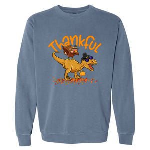 Funny Cute Thankful Turkey Dinosaurs , Happpy Thanksgiving Day Autumn Fall Garment-Dyed Sweatshirt