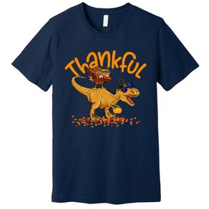 Funny Cute Thankful Turkey Dinosaurs , Happpy Thanksgiving Day Autumn Fall Premium T-Shirt