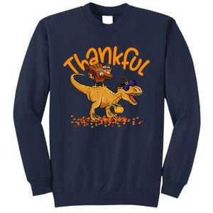 Funny Cute Thankful Turkey Dinosaurs , Happpy Thanksgiving Day Autumn Fall Tall Sweatshirt